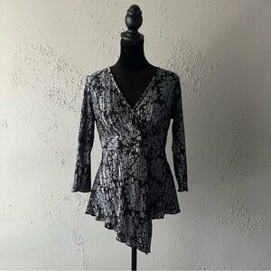 Vintage Y2k J.t.b Floral Blue Black Wrap Top Small